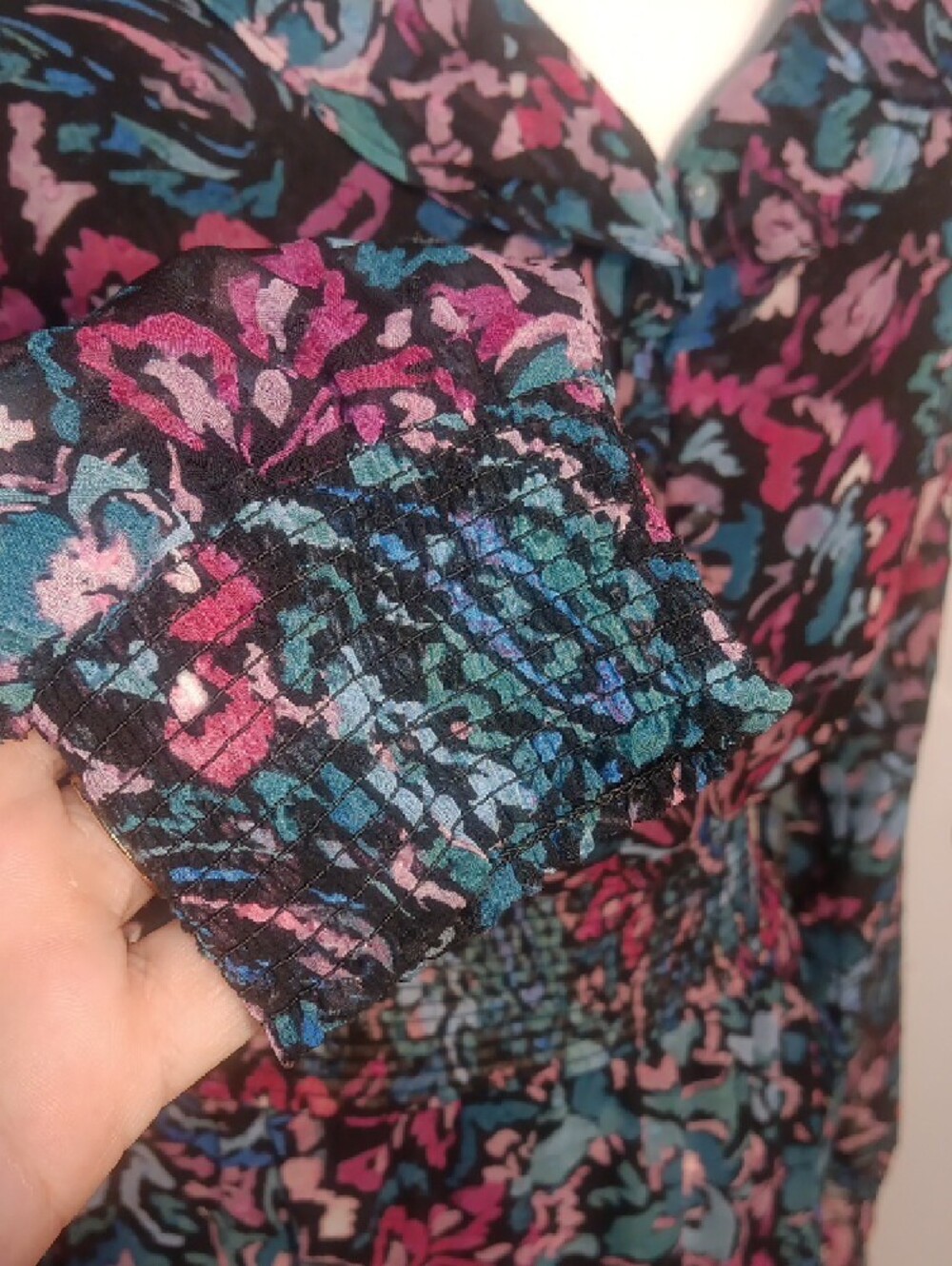 Nanette Lepore Teal Navy & Pink Floral Long-Sleeve Bohemian Maxi Dress - Picture 6 of 12